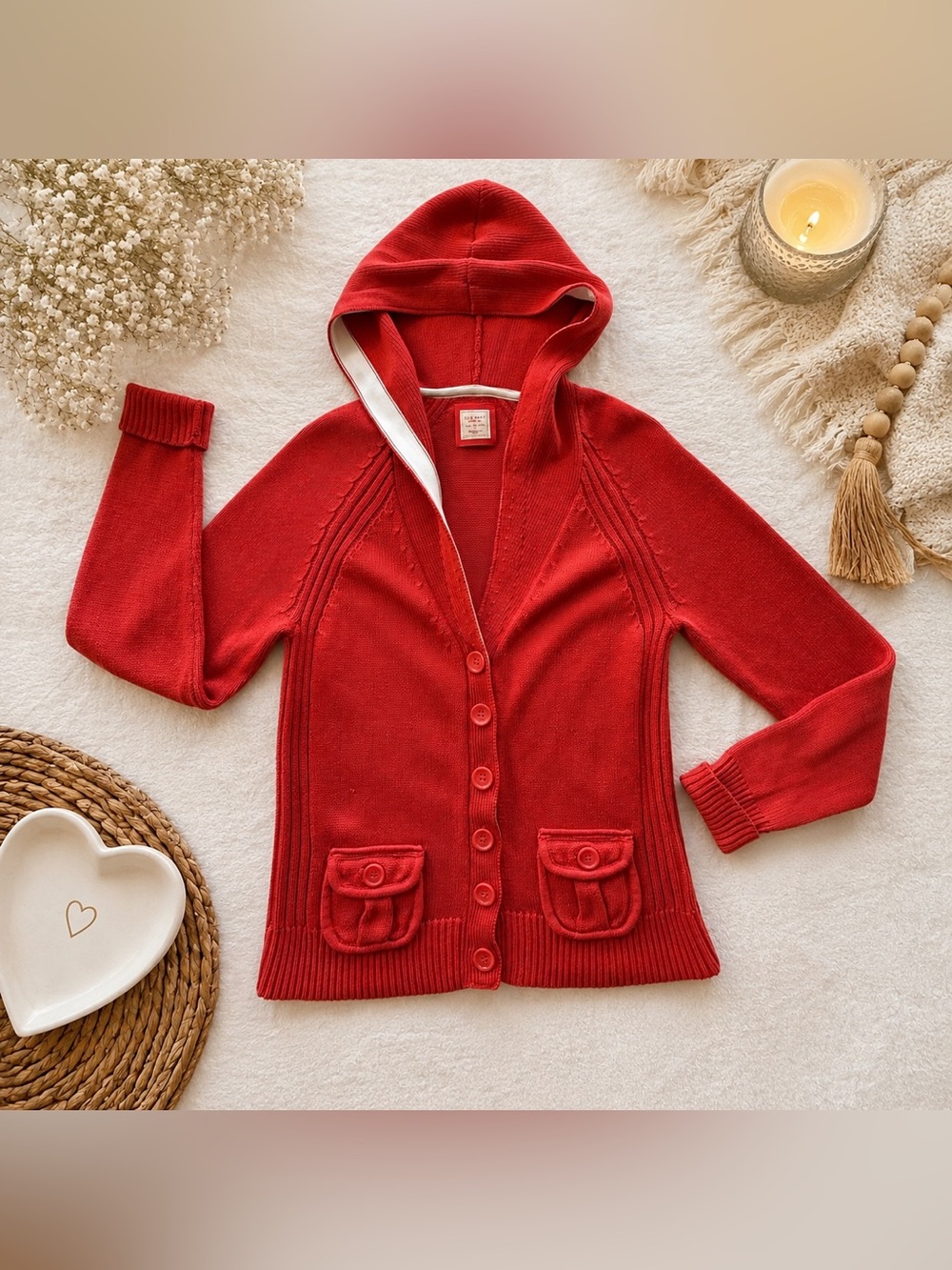 Old Navy Red Coral Hooded Knit Cardigan Sweater Women’s XL Cotton